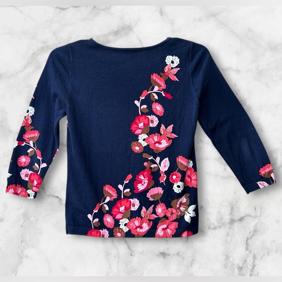 Talbots Floral Crewneck Sweater India Ink Navy Pink Lightweight 3/4 Sleeves Sz M - Picture 3 of 11